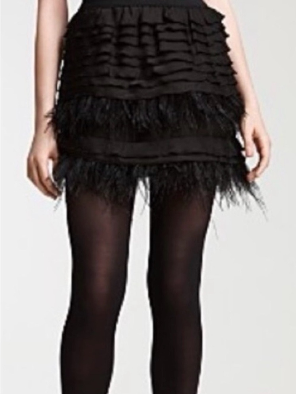 BCBGMaxAzria Black Feather-Trim Mini Skirt